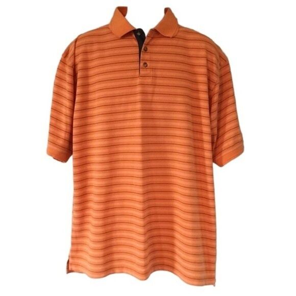 RedHead Men’s Short Sleeve Polo Orange With Thin Black & White Stripes Size XL - Picture 1 of 6